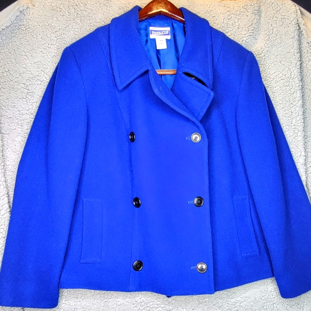 Vintage Pendleton Women Size 16W Blazer/Jacket Royal Blue 100% Virgin Wool-29685